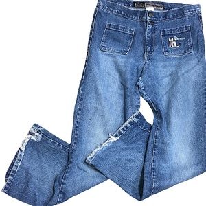 VTG DOC DR.MARTENS JEANS AIR WAIR CAT PATCH LOGO HIGH RISE WOMENS SIZE 11/12